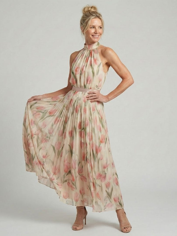 Aurelle | Halterneck Blomster Midi Kjole