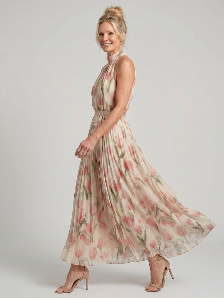 Aurelle | Halterneck Blomster Midi Kjole