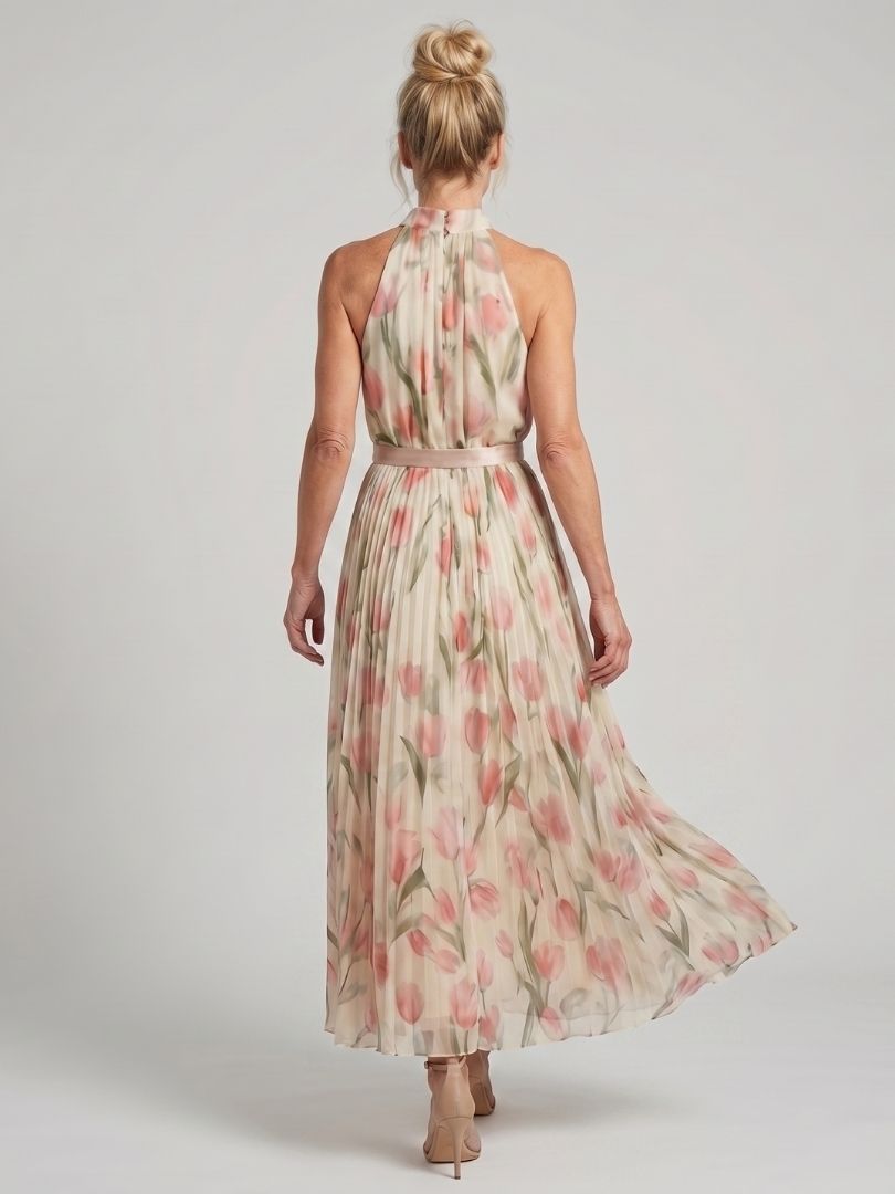 Aurelle | Halterneck Blomster Midi Kjole
