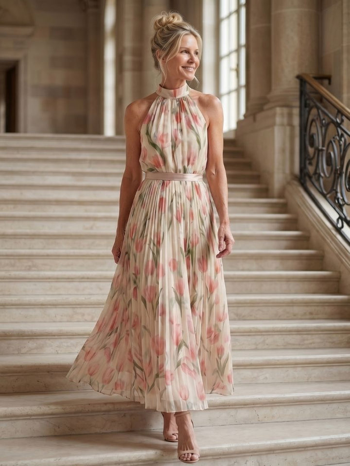 Aurelle | Halterneck Blomster Midi Kjole