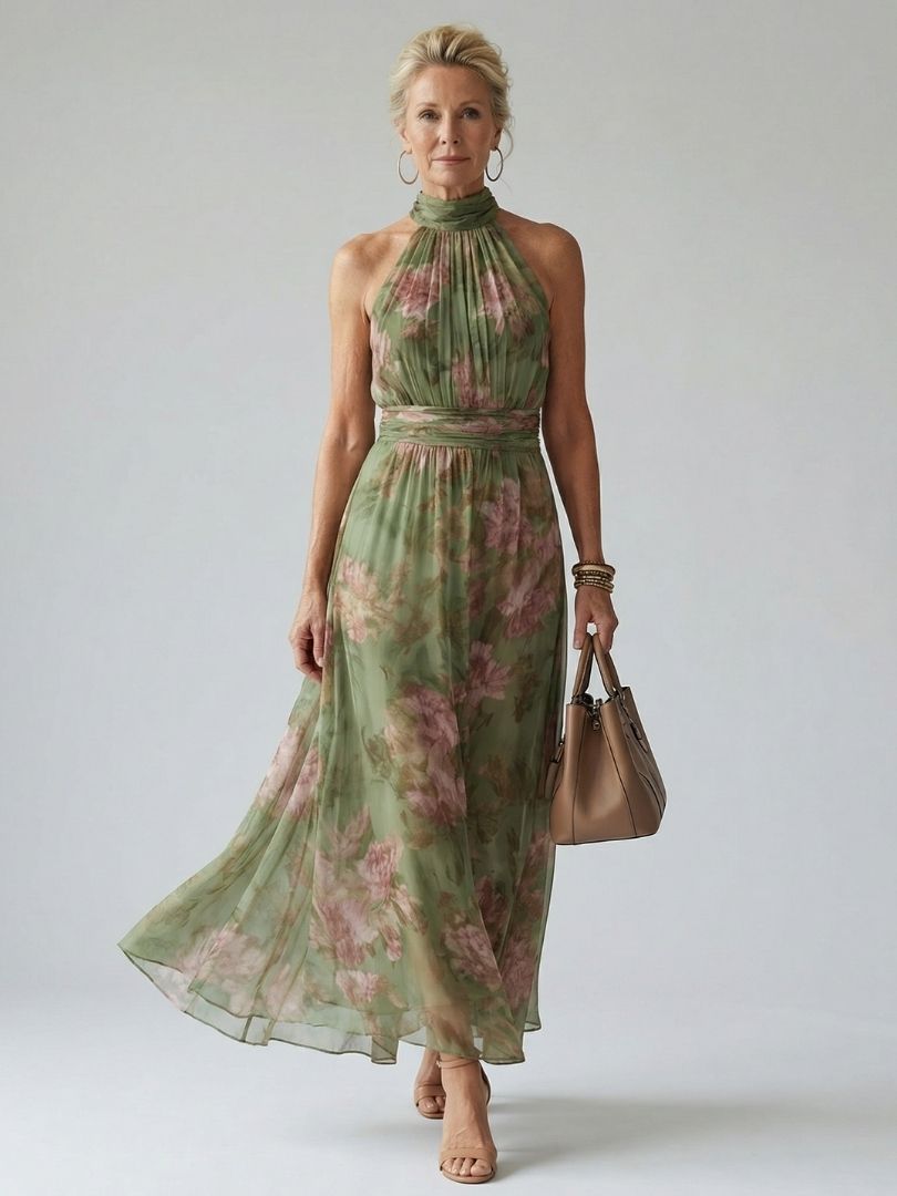 Mirelle | Samlet Halter Midi Kjole